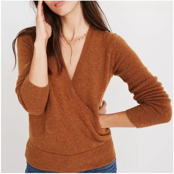 Madewell Sweaters - Madewell Sweater Women XS Brown Tan Wrap Front Pullover Alpaca Wool Coziest Yarn